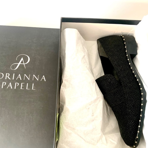 ADRIANNA PAPELL Prestyn Studded Loafers Black Sea Ray Leather block heel Shoes 8 - Picture 15 of 16